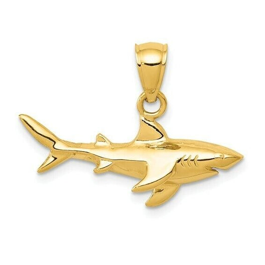 14K Yellow Gold Shark Pendant Charm