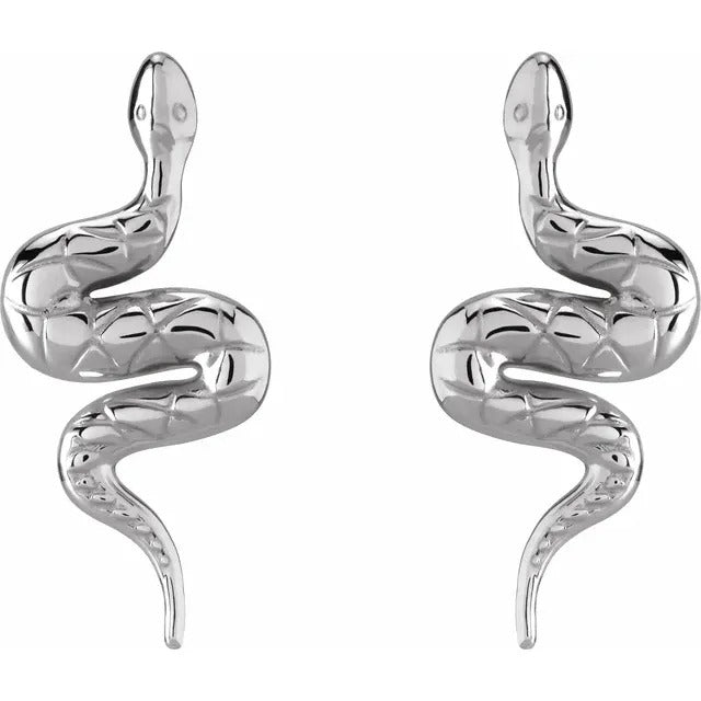 14K White Gold Snake Shaped Drop Earrings Delicate Serpentine