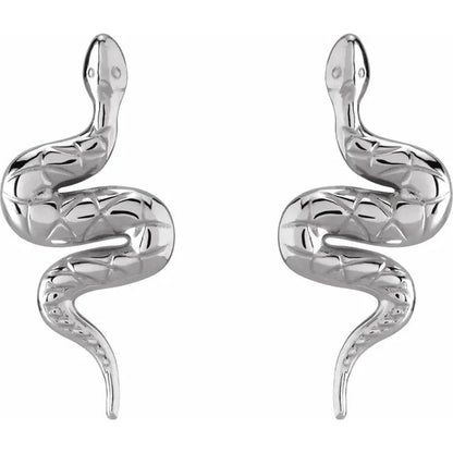 14K White Gold Snake Shaped Drop Earrings Delicate Serpentine