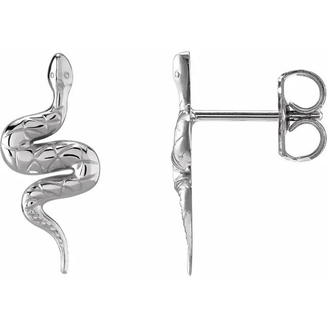 14K White Gold Snake Shaped Drop Earrings Delicate Serpentine