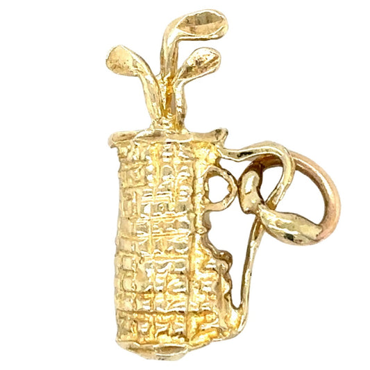 10k Yellow Gold Golf Club Bag Pendant Charm 1.6g