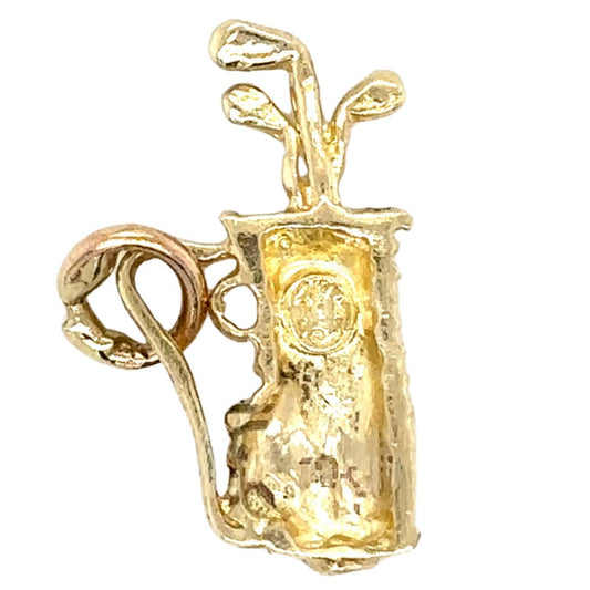 10k Yellow Gold Golf Club Bag Pendant Charm 1.6g