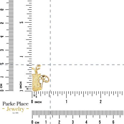 10k Yellow Gold Golf Club Bag Pendant Charm 1.6g