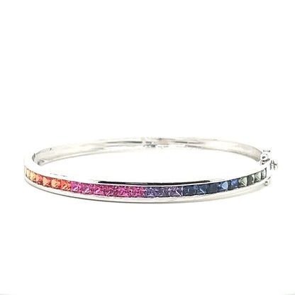 Rhodium Plated Sterling Silver Multicolor Sapphires Complete Jewelry Set 24.1g