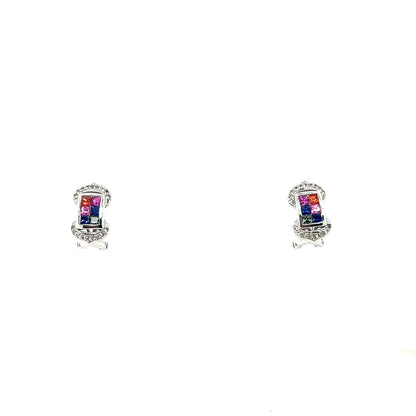 Rhodium Plated Sterling Silver Multicolor Sapphires Complete Jewelry Set 24.1g