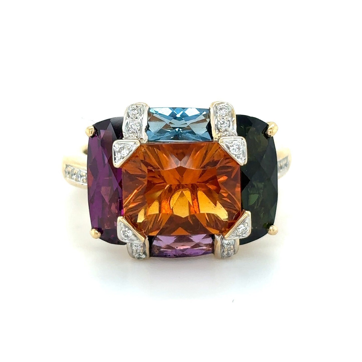 Multicolor Gemstones & Diamonds 14k Yellow Gold Ring 5.8g Size 4.25