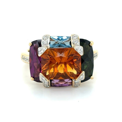 Multicolor Gemstones & Diamonds 14k Yellow Gold Ring 5.8g Size 4.25
