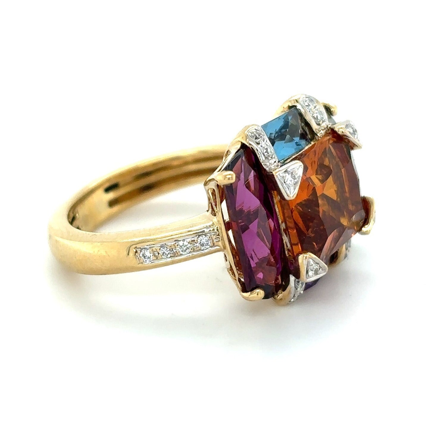 Multicolor Gemstones & Diamonds 14k Yellow Gold Ring 5.8g Size 4.25
