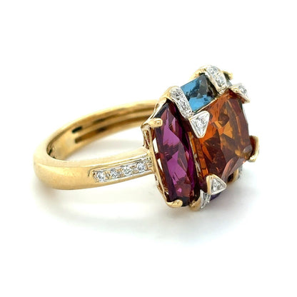 Multicolor Gemstones & Diamonds 14k Yellow Gold Ring 5.8g Size 4.25