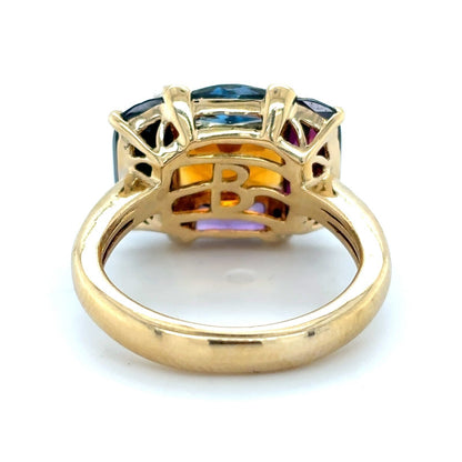 Multicolor Gemstones & Diamonds 14k Yellow Gold Ring 5.8g Size 4.25