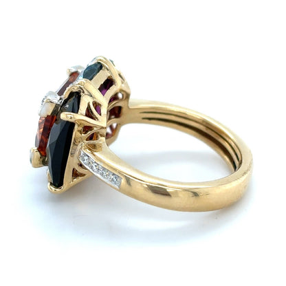 Multicolor Gemstones & Diamonds 14k Yellow Gold Ring 5.8g Size 4.25