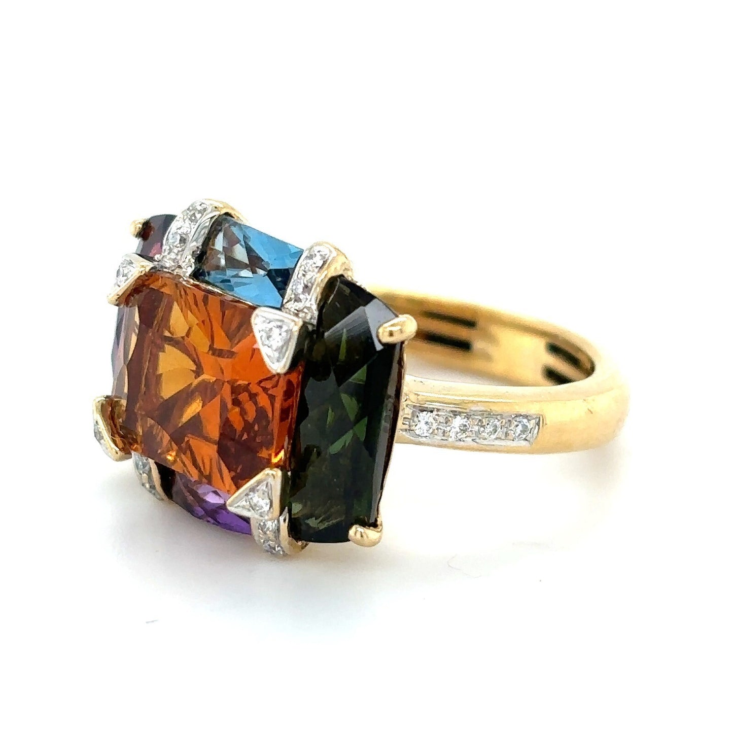 Multicolor Gemstones & Diamonds 14k Yellow Gold Ring 5.8g Size 4.25
