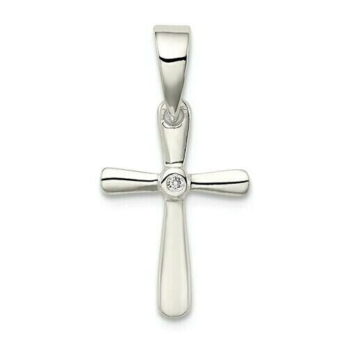 Sterling Silver 925 Cross Pendant Cubic Zirconia Center