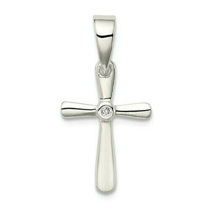 Sterling Silver 925 Cross Pendant Cubic Zirconia Center