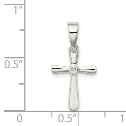 Sterling Silver 925 Cross Pendant Cubic Zirconia Center
