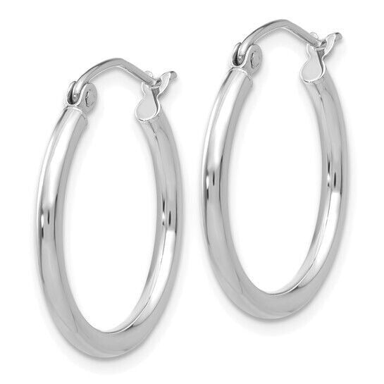 14K White Gold Rhodium-Plated Hoop Earrings 2mm x 20mm