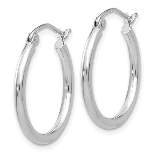 14K White Gold Rhodium-Plated Hoop Earrings 2mm x 20mm