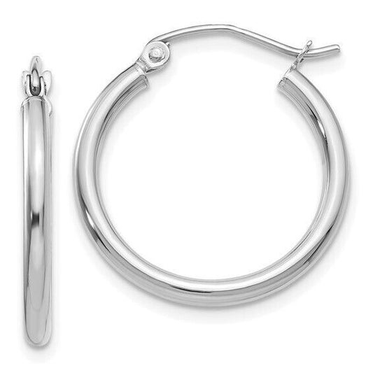 14K White Gold Rhodium-Plated Hoop Earrings 2mm x 20mm