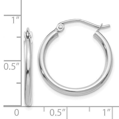 14K White Gold Rhodium-Plated Hoop Earrings 2mm x 20mm