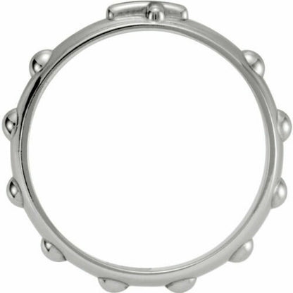 5mm Sterling Silver Rosary Ring .925 Cross Pattern & Beads Size 9