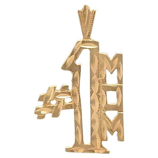 #1 MOM Pendant Solid 14K Yellow Gold Lightweight 1.0g Engraved Design Jewelry Gift