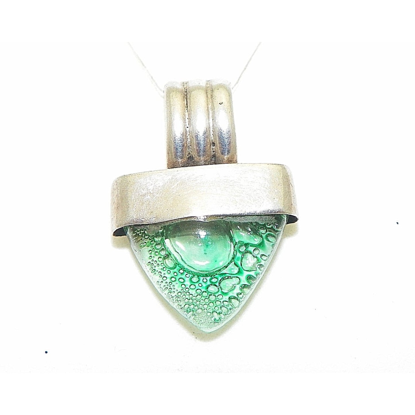 Green Glass Pendant .925 Sterling Silver 4.2g Modern Design For Jewelry Lovers