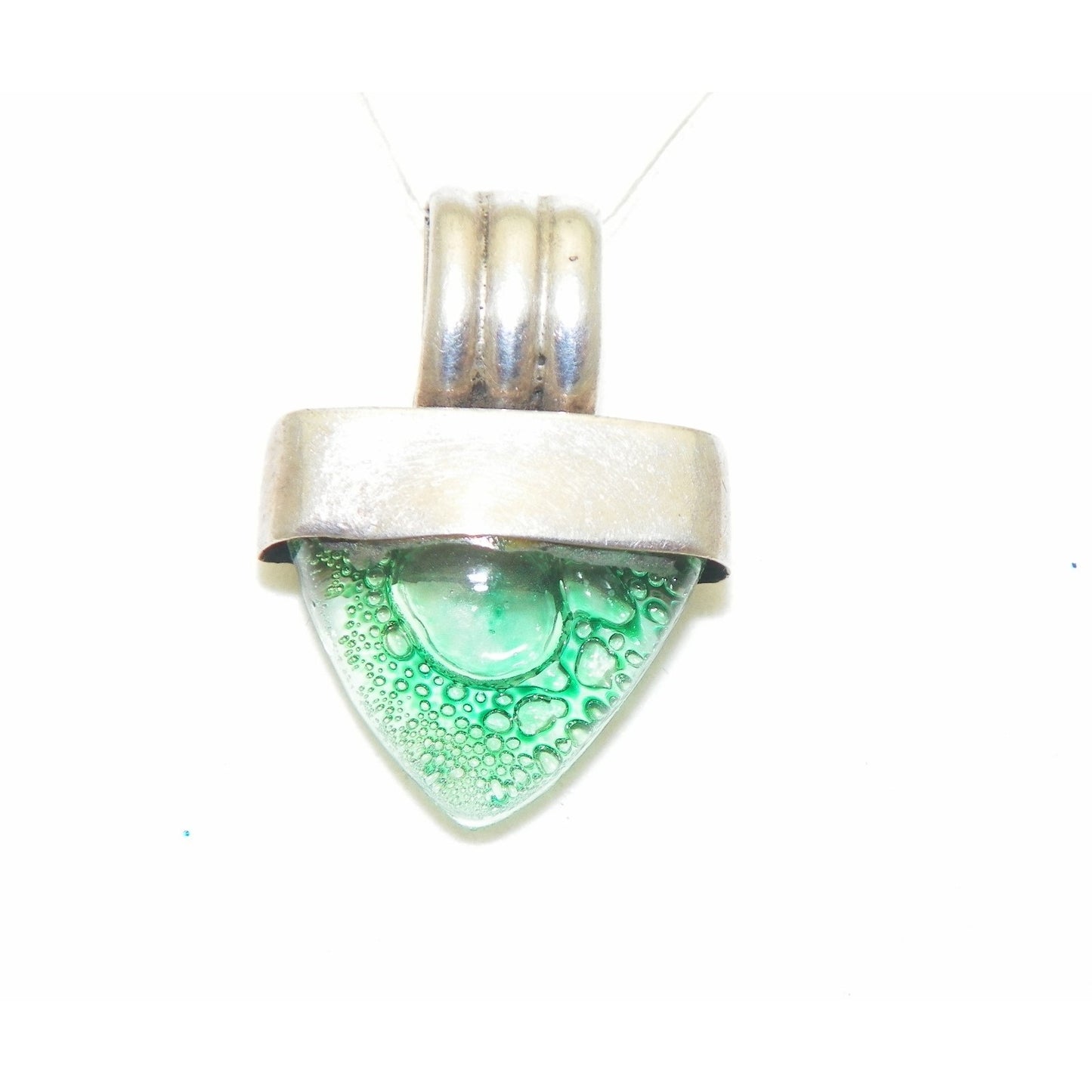 Green Glass Pendant .925 Sterling Silver 4.2g Modern Design For Jewelry Lovers