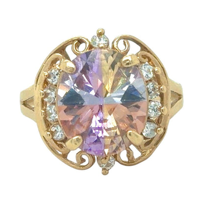 Multicolor Cubic Zirconia Cocktail 14K Yellow Gold Ring 5.7g Size 8.25