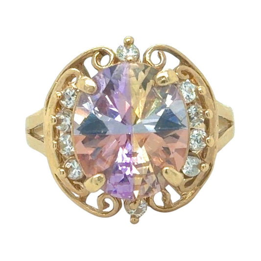 Multicolor Cubic Zirconia Cocktail 14K Yellow Gold Ring 5.7g Size 8.25
