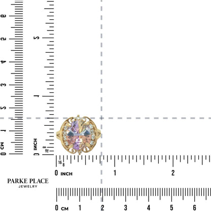 Multicolor Cubic Zirconia Cocktail 14K Yellow Gold Ring 5.7g Size 8.25