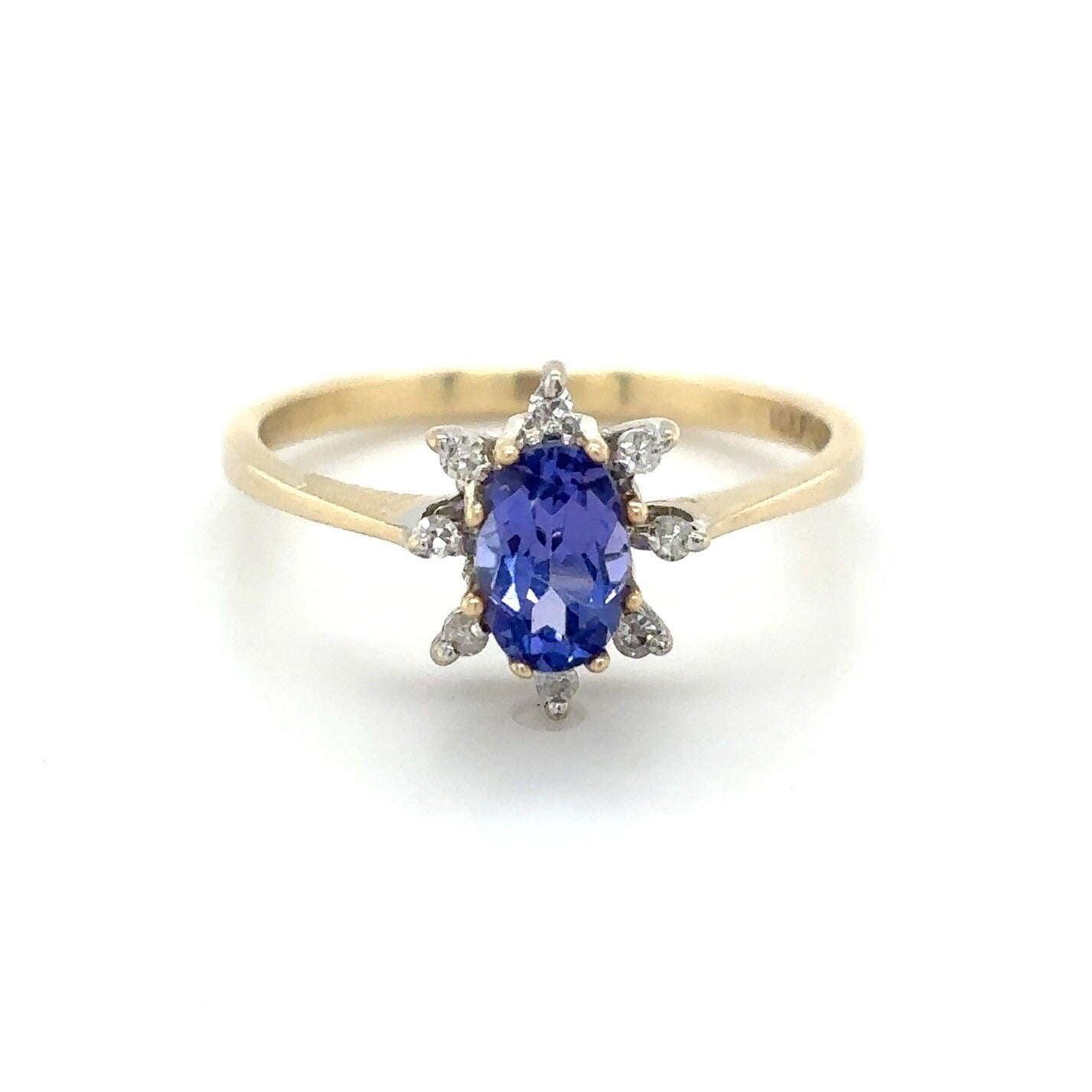 1/2ct Tanzanite & 1/20ct Diamond 14K Yellow Gold Ring 1.6g Size 6.25