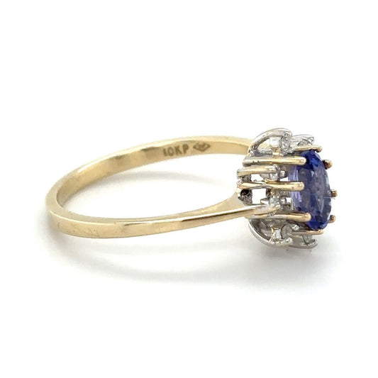 1/2ct Tanzanite & 1/20ct Diamond 14K Yellow Gold Ring 1.6g Size 6.25