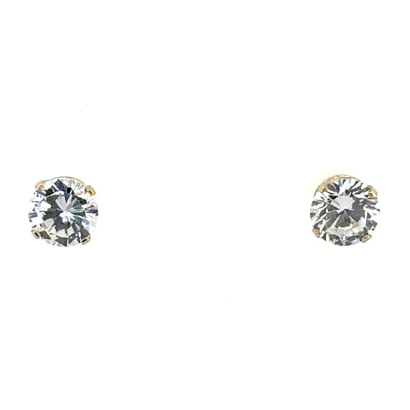 14K Yellow Gold 6.3mm Cubic Zirconia Solitaire Stud Earrings 1.4g