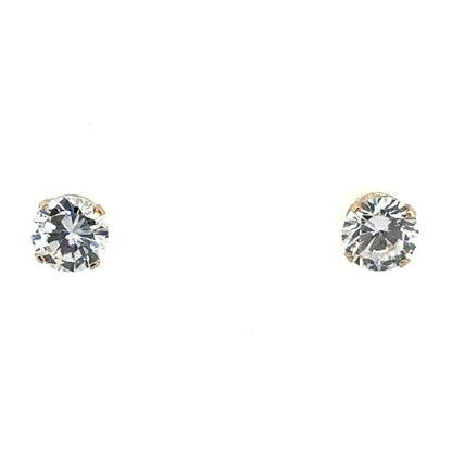 14K Yellow Gold 6.3mm Cubic Zirconia Solitaire Stud Earrings 1.4g