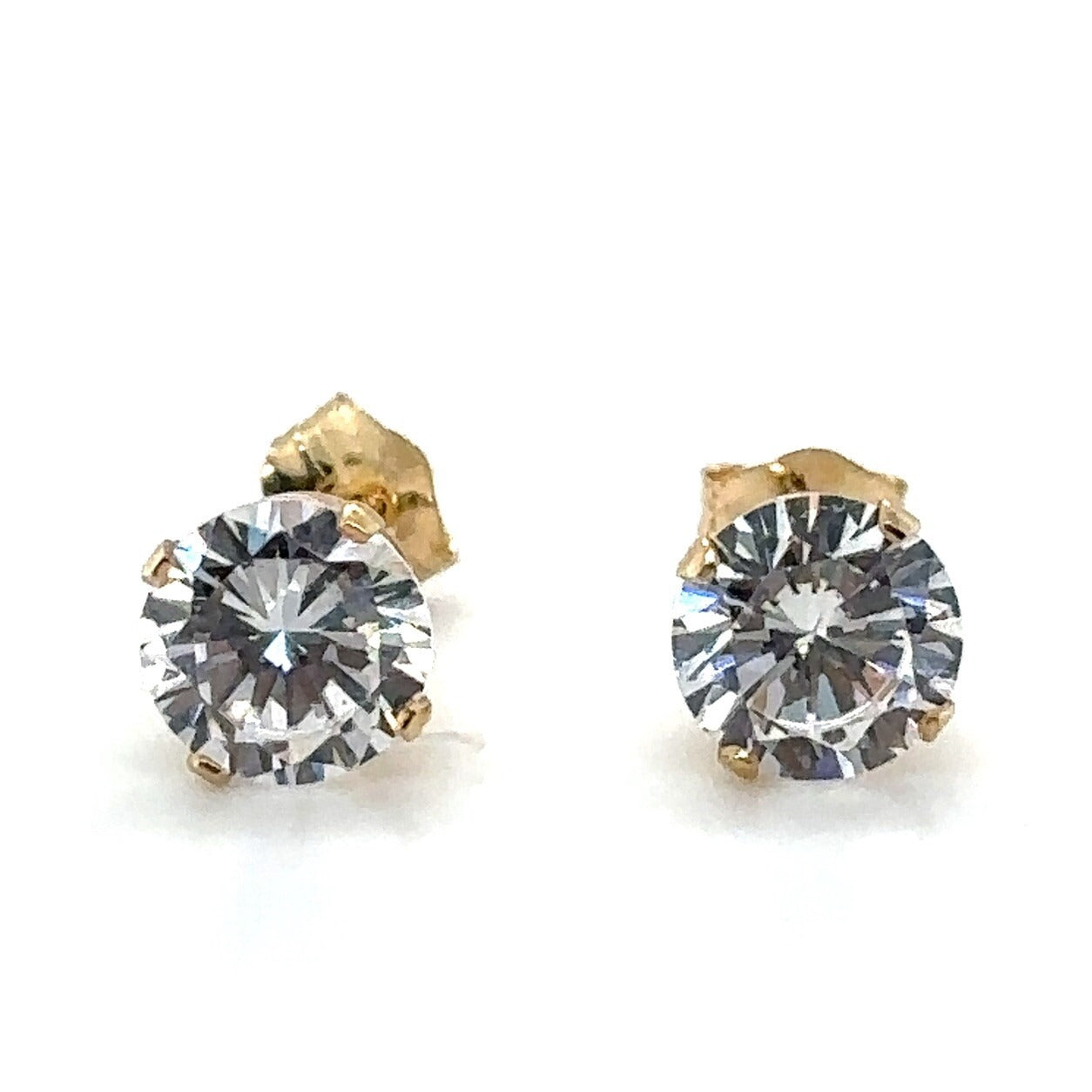 14K Yellow Gold 6.3mm Cubic Zirconia Solitaire Stud Earrings 1.4g