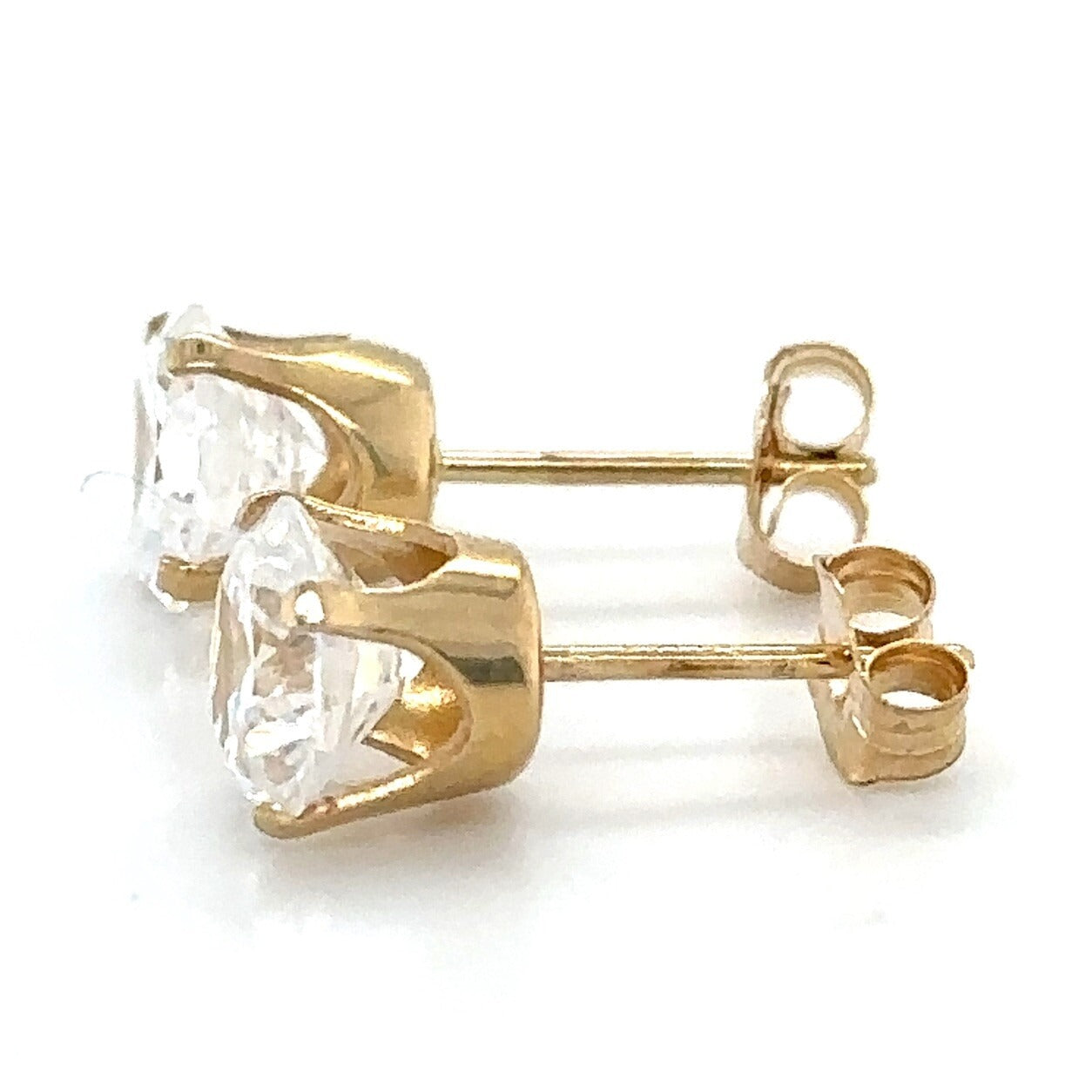 14K Yellow Gold 6.3mm Cubic Zirconia Solitaire Stud Earrings 1.4g