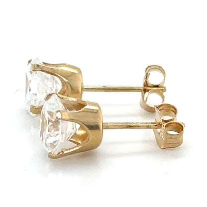 14K Yellow Gold 6.3mm Cubic Zirconia Solitaire Stud Earrings 1.4g
