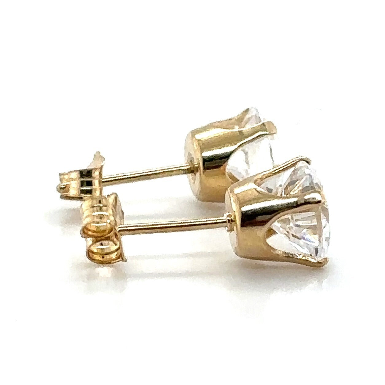 14K Yellow Gold 6.3mm Cubic Zirconia Solitaire Stud Earrings 1.4g