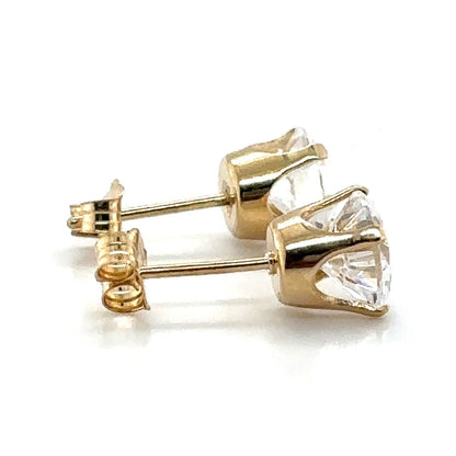 14K Yellow Gold 6.3mm Cubic Zirconia Solitaire Stud Earrings 1.4g