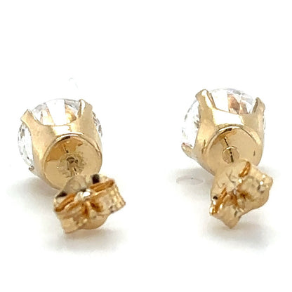 14K Yellow Gold 6.3mm Cubic Zirconia Solitaire Stud Earrings 1.4g