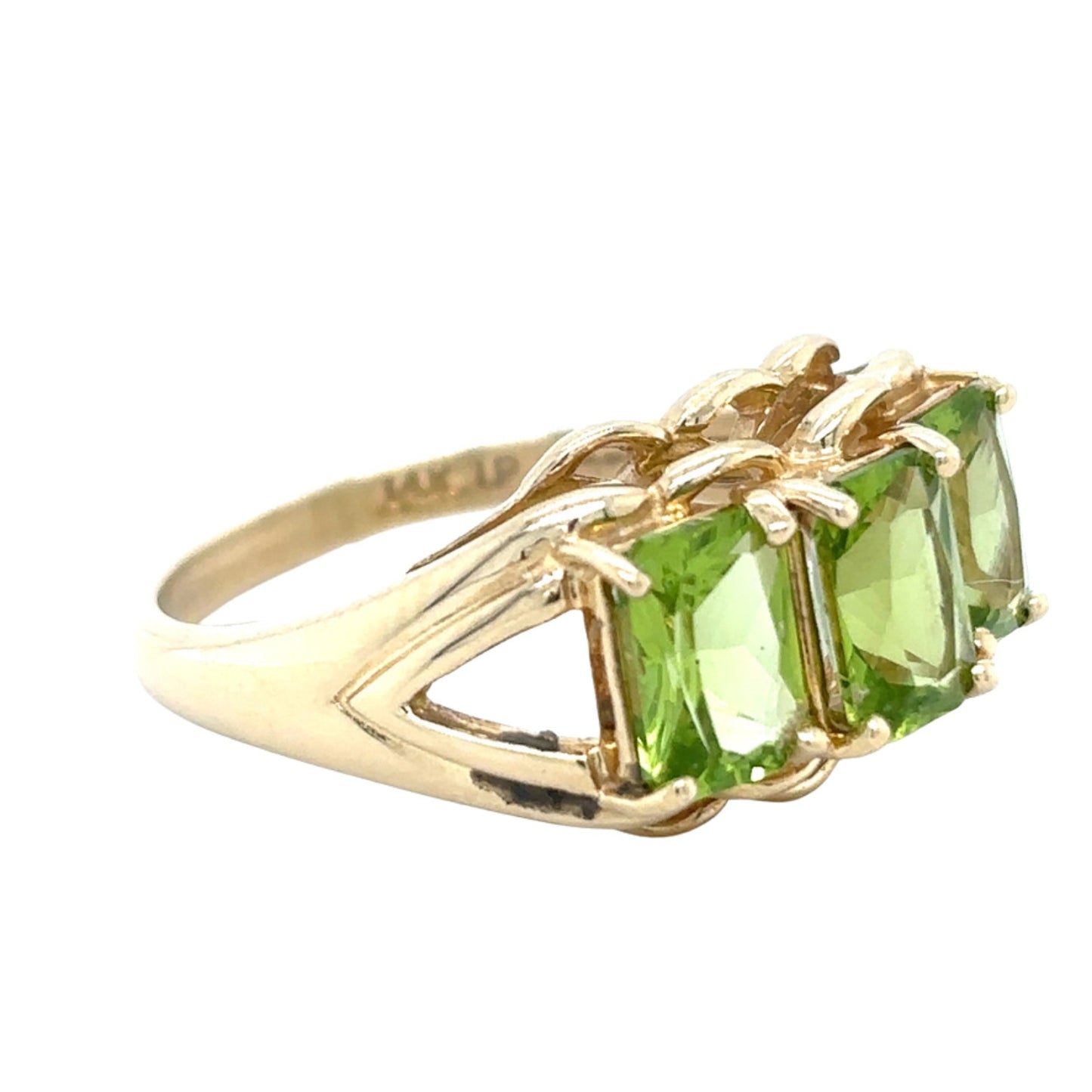 14k Yellow Gold Peridot Trio Size 8 Ring 4.9g
