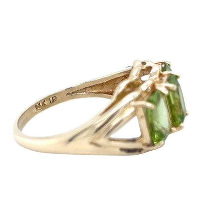 14k Yellow Gold Peridot Trio Size 8 Ring 4.9g