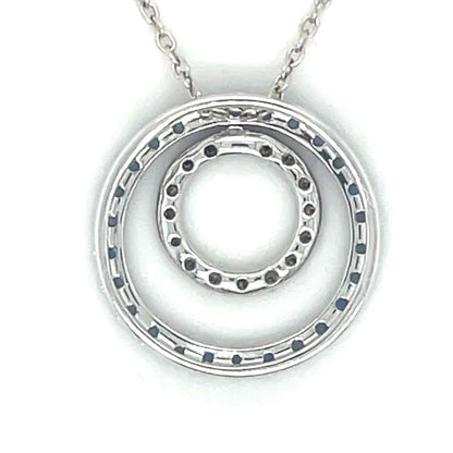 14K White Gold Blue Sapphire & Diamond Circle Pendant Necklace 18"
