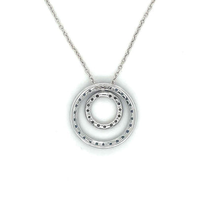 14K White Gold Blue Sapphire & Diamond Circle Pendant Necklace 18"