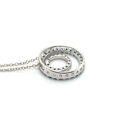 14K White Gold Blue Sapphire & Diamond Circle Pendant Necklace 18"