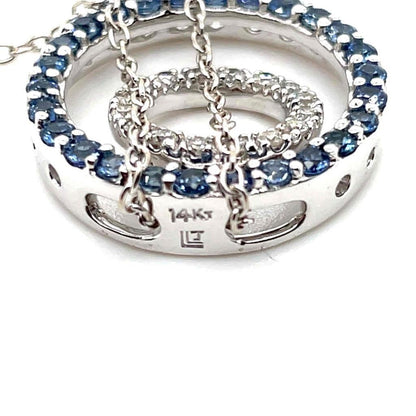 14K White Gold Blue Sapphire & Diamond Circle Pendant Necklace 18"