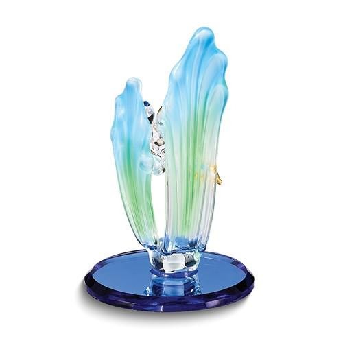 Handmade Sea Turtle Glass Figurine Crystals Blue Base