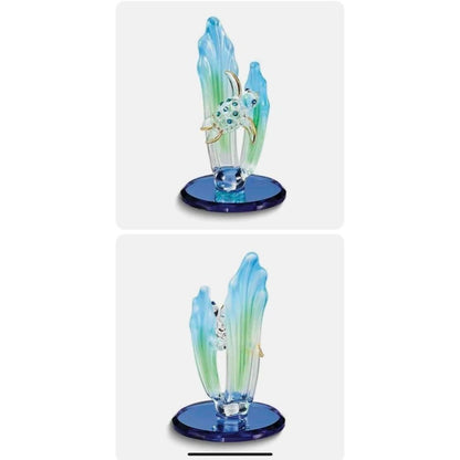 Handmade Sea Turtle Glass Figurine Crystals Blue Base