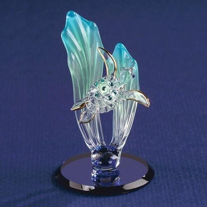 Handmade Sea Turtle Glass Figurine Crystals Blue Base