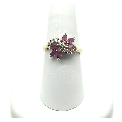 Vintage 14K Yellow Gold Ruby & Diamond Ring 1 Ct 4.3g Size 8.5